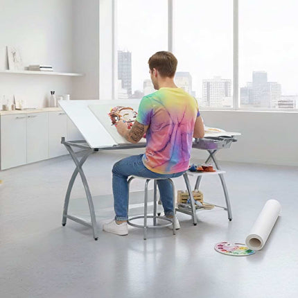 Adjustable Art & Craft Desk with Stool and Metal Drawer Storage