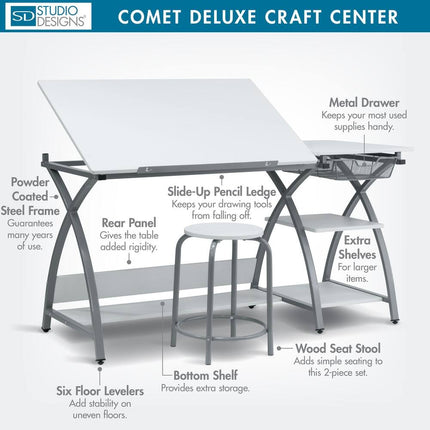 Adjustable Art & Craft Desk with Stool and Metal Drawer Storage
