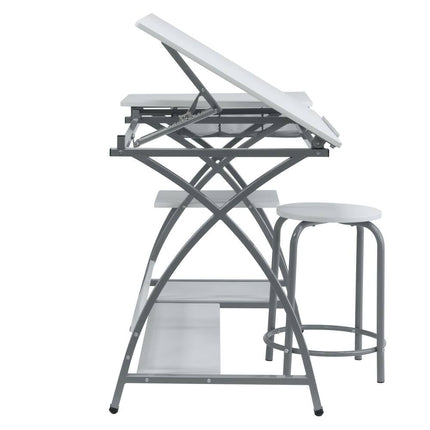 Adjustable Art & Craft Desk with Stool and Metal Drawer Storage
