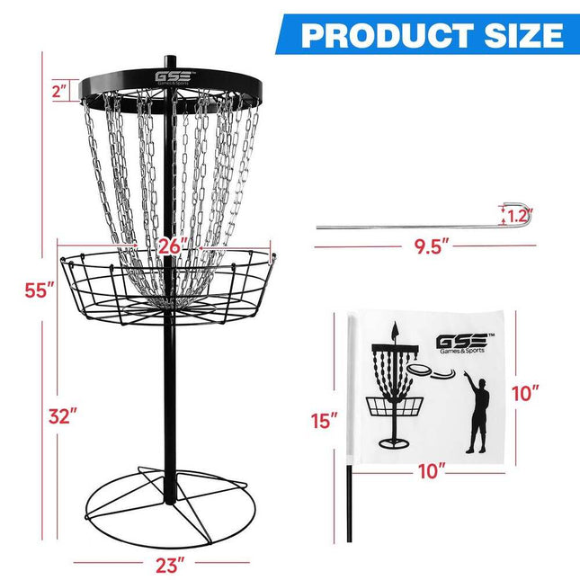 Deluxe 24-Chain Disc Golf Basket – Portable PRO Practice Goal