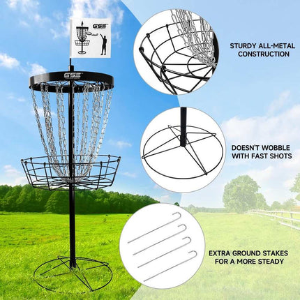 Deluxe 24-Chain Disc Golf Basket – Portable PRO Practice Goal