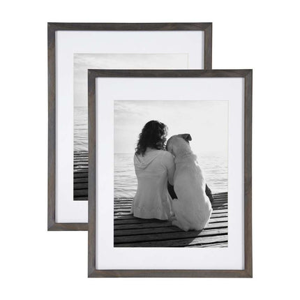 Gallery Wood Wall Picture Frames Set of 2 14x18 Matted to 11x14 Gray