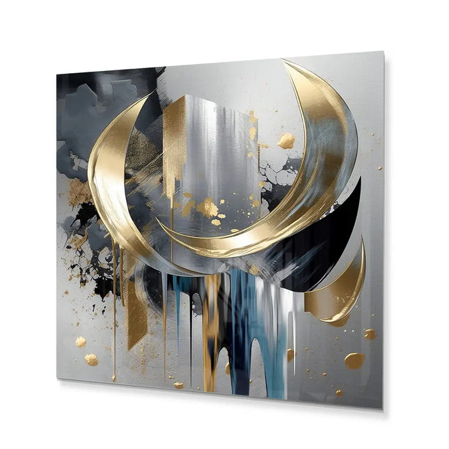 Abstract Shapes and Lines Marble Metal Wall Art 16x16 Inch Modern Geometric Decor
