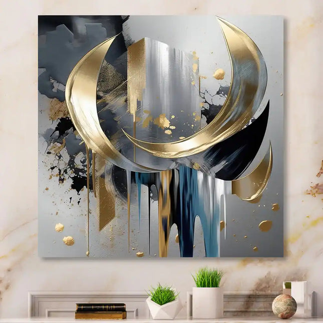 Abstract Shapes and Lines Marble Metal Wall Art 16x16 Inch Modern Geometric Decor