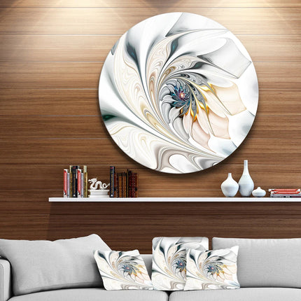 White Floral Stained Glass Design Metal Wall Art Circle Decor by Designart