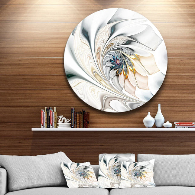 White Floral Stained Glass Design Metal Wall Art Circle Decor by Designart