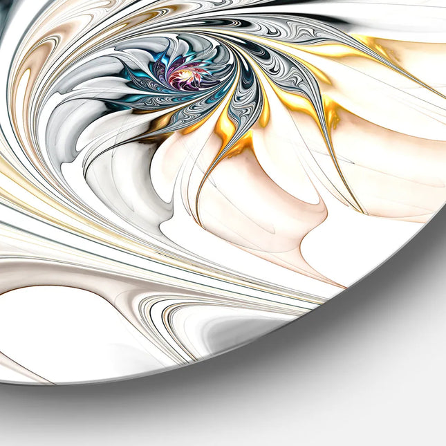 White Floral Stained Glass Design Metal Wall Art Circle Decor by Designart
