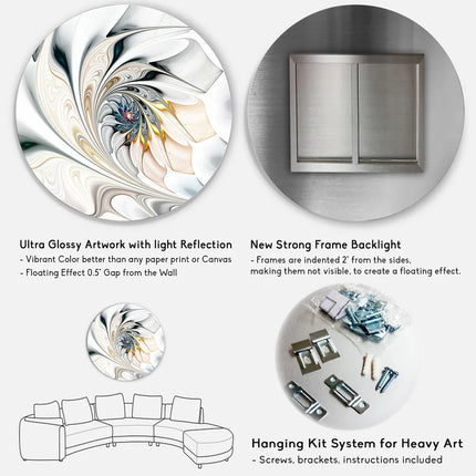 White Floral Stained Glass Design Metal Wall Art Circle Decor by Designart