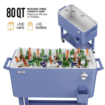Detachable Upgraded 80QT Patio Cooler with Wheels and Serving Tray Portable