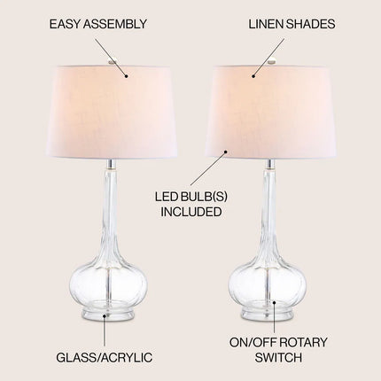Pink Glass Teardrop LED Table Lamp 28.5 Inch Set of 2 Y Diamante