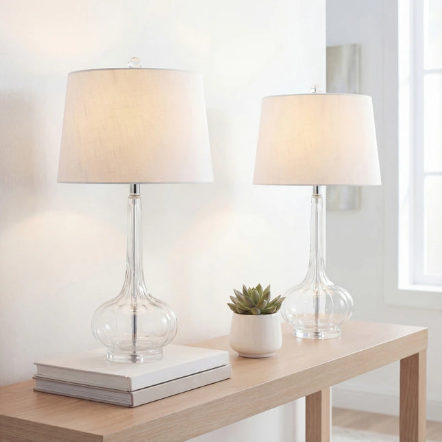 Pink Glass Teardrop LED Table Lamp 28.5 Inch Set of 2 Y Diamante