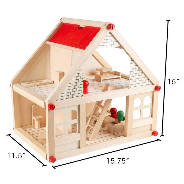 Classic 2 Story Wooden Dollhouse for Kids with Furniture and Doll Accessories Playset