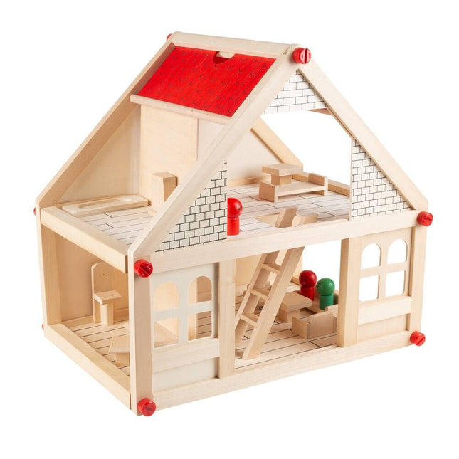 Classic 2 Story Wooden Dollhouse for Kids with Furniture and Doll Accessories Playset