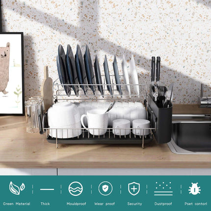 Double Tier Stainless Steel Dish Rack – With Drainboard & Utensil Holder