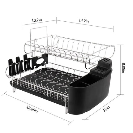 Double Tier Stainless Steel Dish Rack – With Drainboard & Utensil Holder