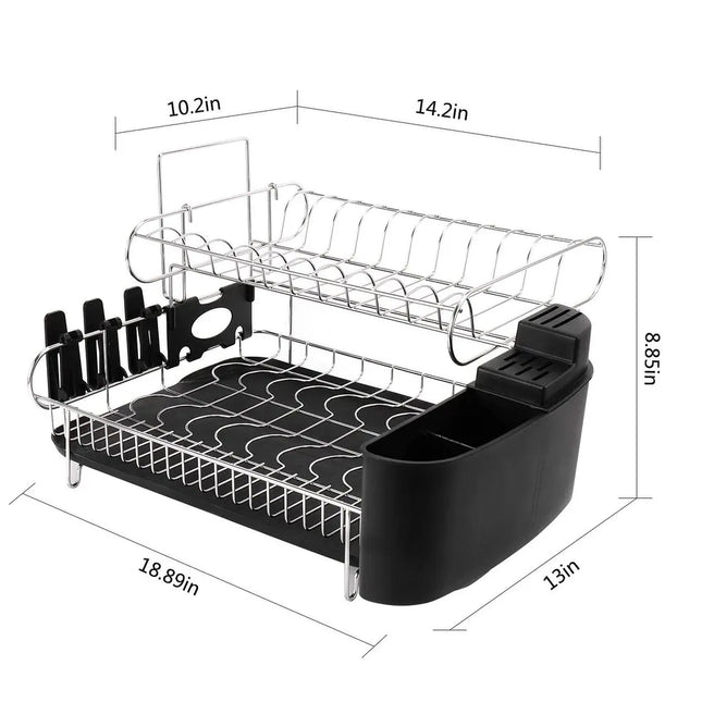 Double Tier Stainless Steel Dish Rack – With Drainboard & Utensil Holder