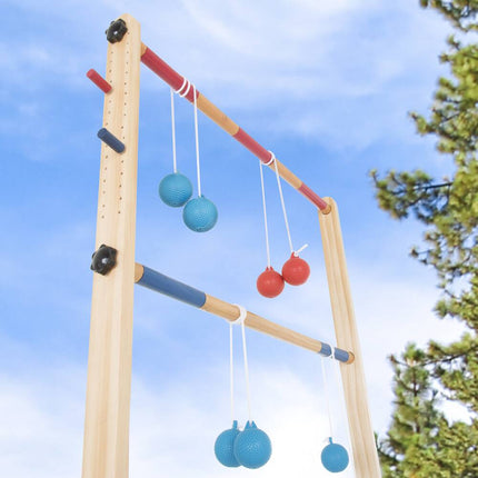 Double Wooden Ladder Toss Game with 6 Bolas Natural Wood Outdoor Yard Game