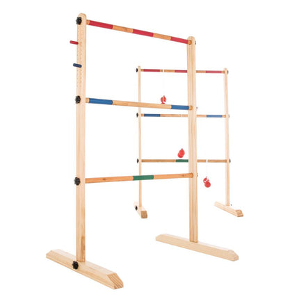 Double Wooden Ladder Toss Game with 6 Bolas Natural Wood Outdoor Yard Game