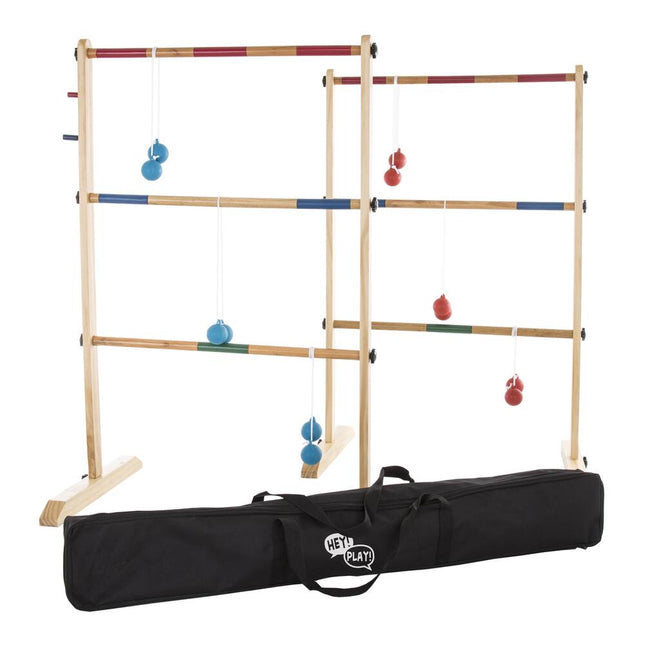 Double Wooden Ladder Toss Game with 6 Bolas Natural Wood Outdoor Yard Game