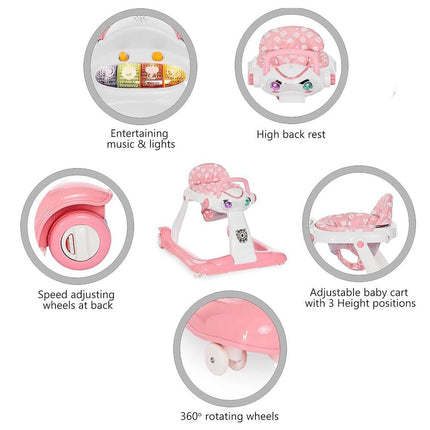 2-in-1 Charlie Car Walker Pink Baby Push Walker Ride On Toy