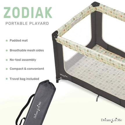 Zodiak Portable Playard Foldable Baby Playpen with Carry Bag Travel Crib