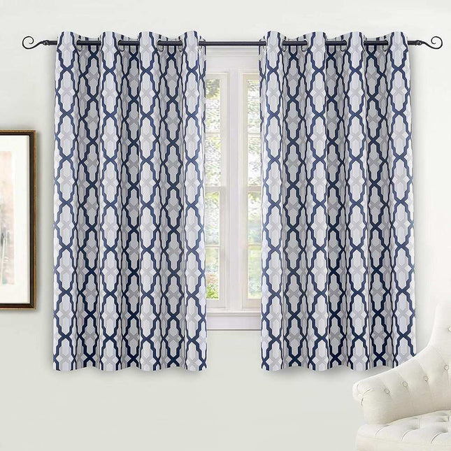 Navy Mason Geo Thermal Insulated Blackout Curtain Panel 52x54 Inch Grommet Window
