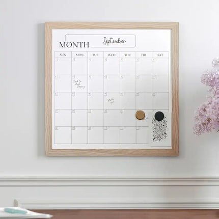 Dry Erase Magnetic Monthly Calendar with Woodgrain Frame Wall Planner Board