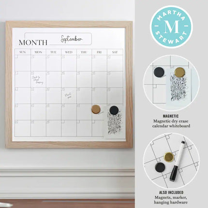 Dry Erase Magnetic Monthly Calendar with Woodgrain Frame Wall Planner Board