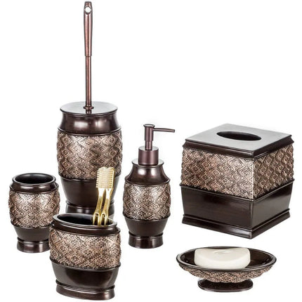 6-Piece Dublin Brown Bathroom Accessories Set Soap Dispenser Holder