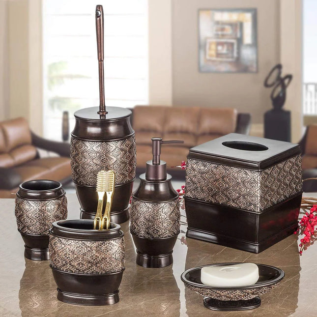 6-Piece Dublin Brown Bathroom Accessories Set Soap Dispenser Holder