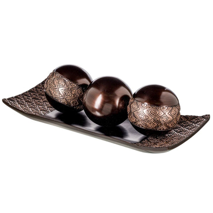 Creative Scents Dublin Brown Home Decor Tray with Decorative Orbs Set