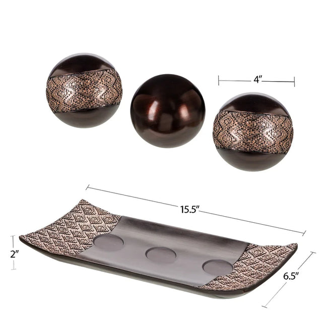 Creative Scents Dublin Brown Home Decor Tray with Decorative Orbs Set