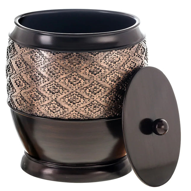 Dublin Brown Small Trash Can with Lid for Bathroom Kitchen Office Use