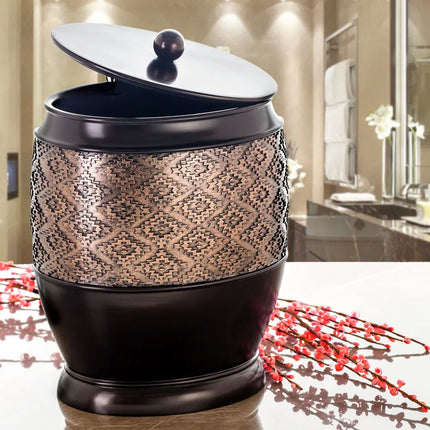 Dublin Brown Small Trash Can with Lid for Bathroom Kitchen Office Use