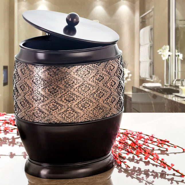 Dublin Brown Small Trash Can with Lid for Bathroom Kitchen Office Use