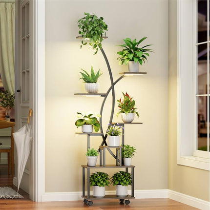 Tall 8-Tier Plant Stand with Grow Lights & Wheels for Indoor Corner Spaces