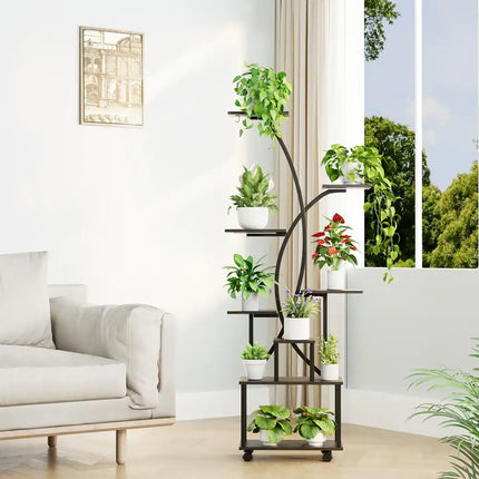 Tall 8-Tier Plant Stand with Grow Lights & Wheels for Indoor Corner Spaces
