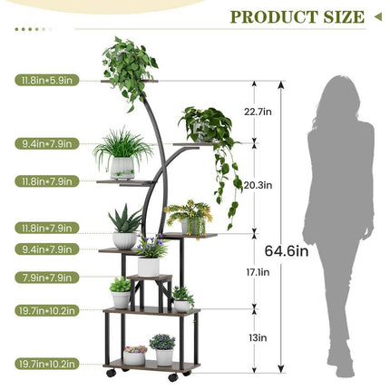 Tall 8-Tier Plant Stand with Grow Lights & Wheels for Indoor Corner Spaces