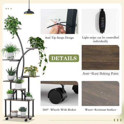 Tall 8-Tier Plant Stand with Grow Lights & Wheels for Indoor Corner Spaces