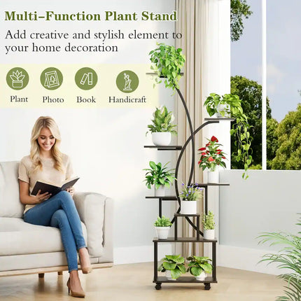 Tall 8-Tier Plant Stand with Grow Lights & Wheels for Indoor Corner Spaces