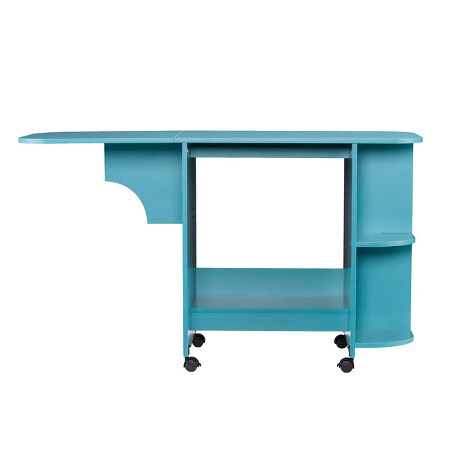 Eastwick Expandable Rolling Sewing Table Craft Station in Turquoise