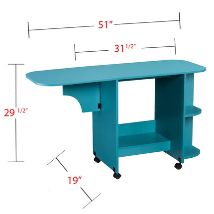 Eastwick Expandable Rolling Sewing Table Craft Station in Turquoise