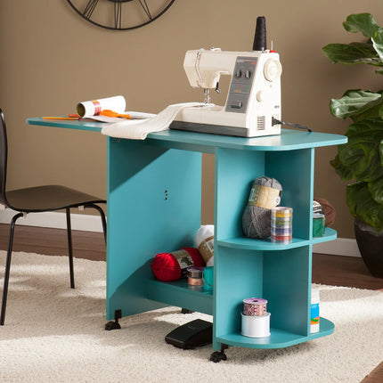 Eastwick Expandable Rolling Sewing Table Craft Station in Turquoise