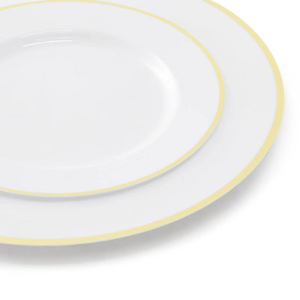 Disposable 350 Piece Dinnerware Set for 50 Guests White Gold Design