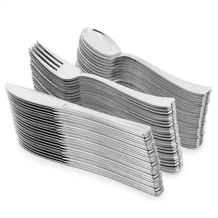 Disposable 600 Piece Dinnerware Set for 100 Guests Elegant White Silver