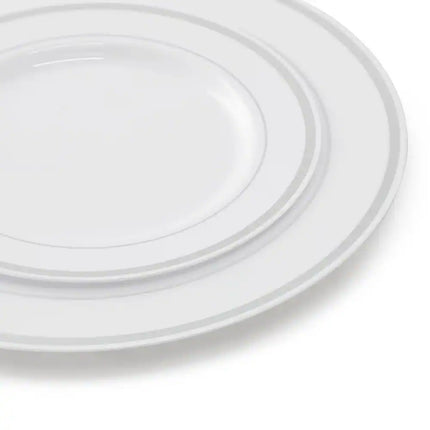 Disposable 600 Piece Dinnerware Set for 100 Guests Elegant White Silver