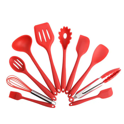 10 Piece Silicone Kitchen Cooking Utensils Set Heat Resistant Red