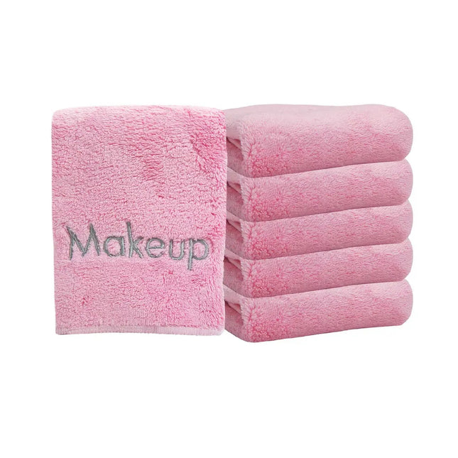 Embroidered Coral Fleece Microfiber Makeup Towels Set of 6 13x13 Soft Cloths