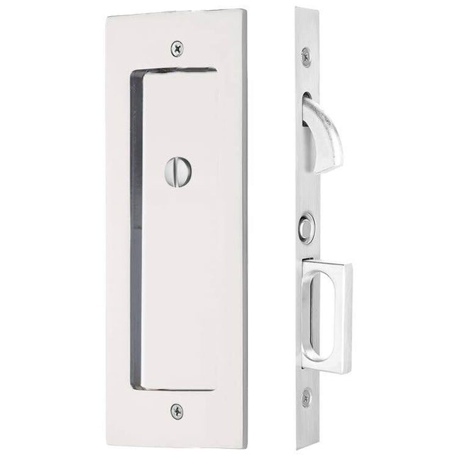 Modern Rectangular 7-1/4" Privacy Pocket Door Lock Polished Nickel