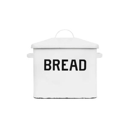Enameled Metal Bread Box White and Black Bread Storage Kitchen Container